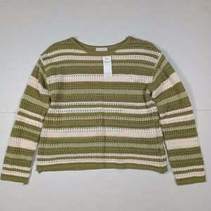 Becool Boutique Crochet Green White Sweater Comfy Boxy Boho Cotton Blend Small